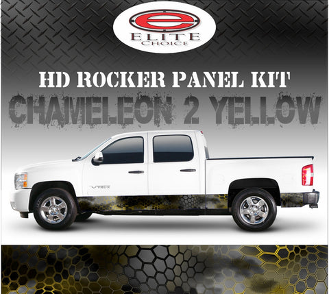 Chameleon Hex 2 Yellow Camo Rocker Panel Graphic Decal Wrap Truck SUV - 12" x 24FT
