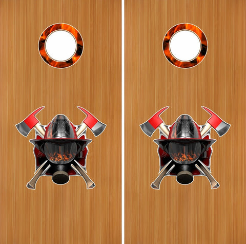 FireFighter Face Shield Flames 18" Cornhole Board Baggo Decal Stickers W/ Hole Rings