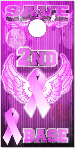 Pink Ribbon Save 2nd Base Cornhole Wrap Bag Toss Decal Baggo Skin Sticker Wraps Laminated or Non Laminated