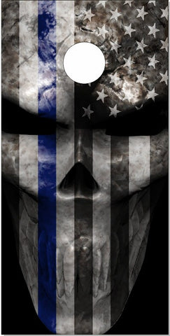 Police Flag Skull Blue Line Cornhole Wrap Bag Toss Decal Baggo Skin Sticker Wraps Laminated or Non Laminated