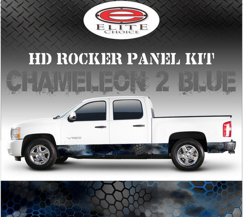 Chameleon Hex 2 Blue Camo Rocker Panel Graphic Decal Wrap Truck SUV - 12" x 24FT